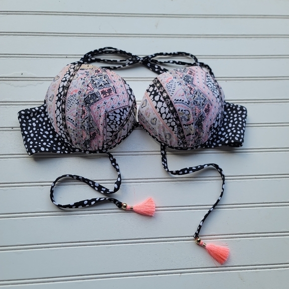 Victorias Secret 34D Bikini Top Fabulous Swimwear Pink Black Gorgeous Add 1.5cup - Picture 1 of 11